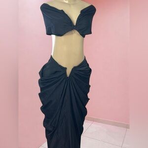 Black Ruched Two Piece Set | Off Shoulder Crop Top &  Skirt Size S